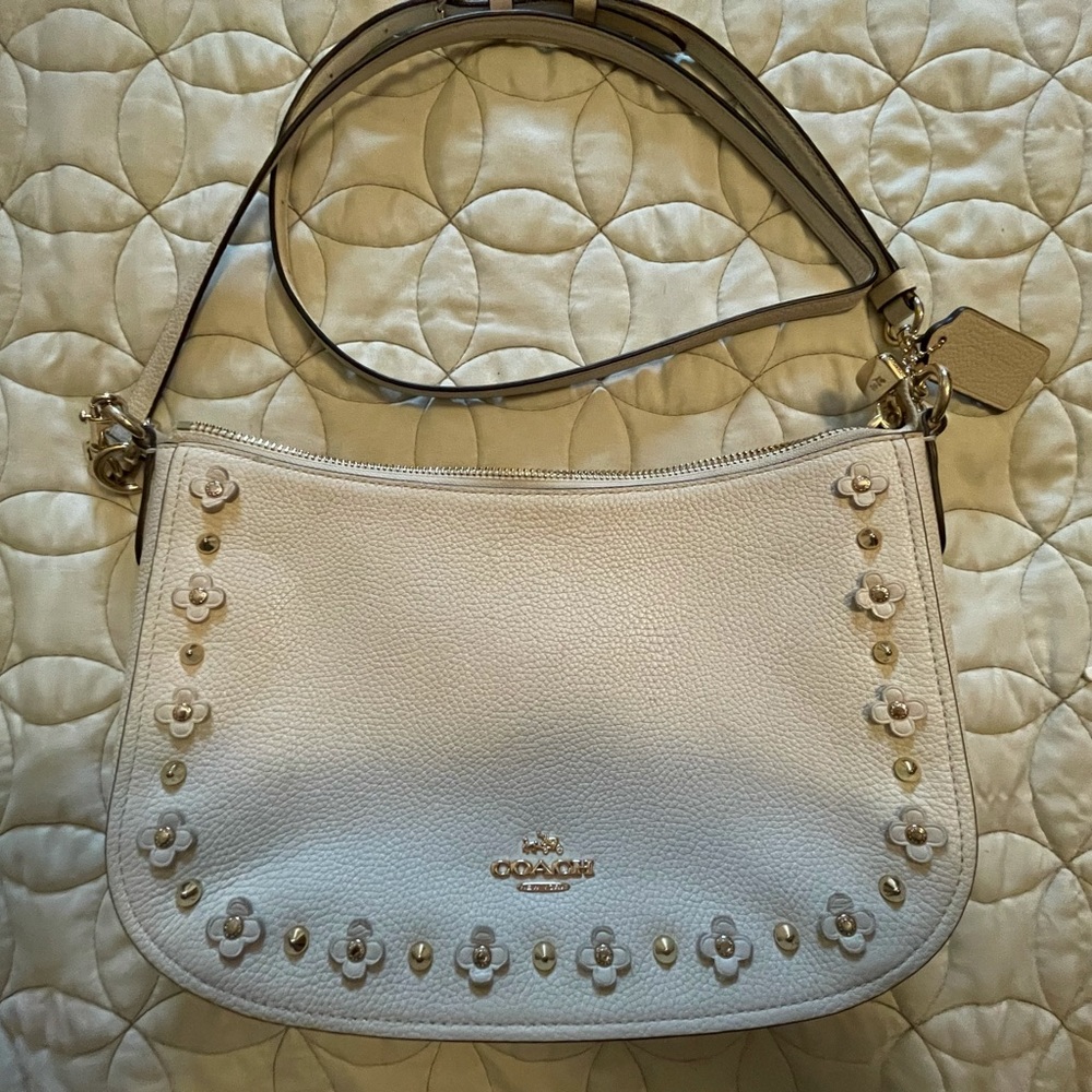 Coach Chelsea In Floral Rivets Leather Cross Body Bag